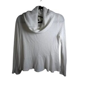 Maeve Anthropologie S White Ribbed Cowl Neck Peplum Top Women's Boho Coastal